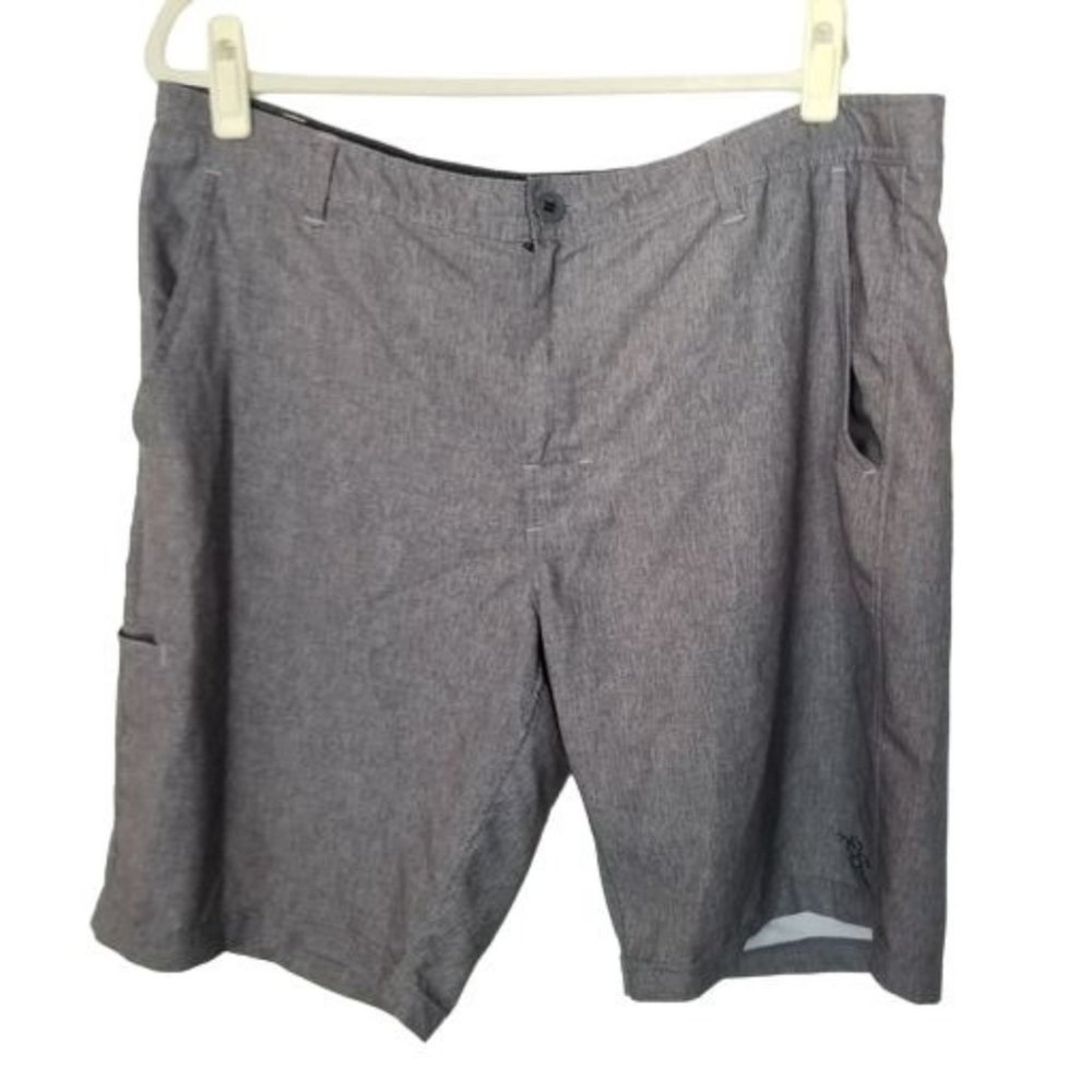 Da Hui Mens 38 Brown Hybrid Collection Embroidered Swim Trunks Shorts Pockets